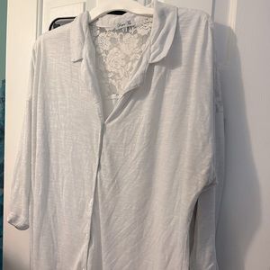 Button front soft white top with lace yolk back